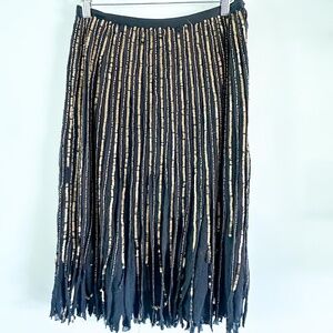 Coldwater Creek Black Skirt with Gold Sequin Fringe Detail